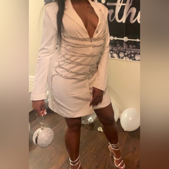 White- Long Sleeve Button Up Dress- Women Small - Picture 7 of 7